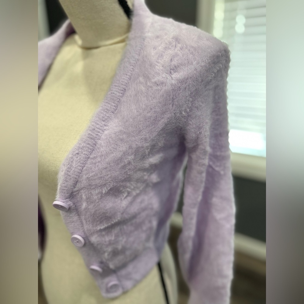 NWOT Aerie Women's Fuzzy Cropped Cardigan in Violet Size XS - Picture 4 of 7
